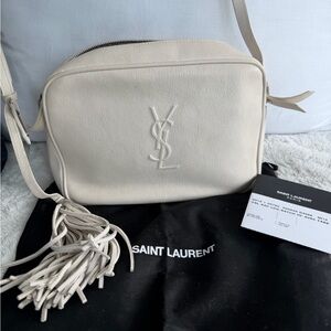Saint Laurent Cream Leather Crossbody Camera Bag with Tassel